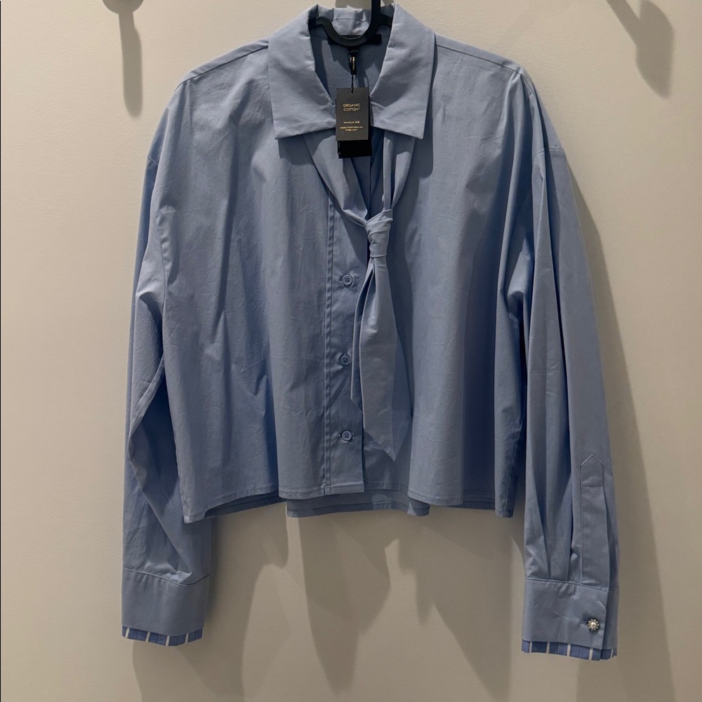Maje Blue Long Sleeve Crop Button Down - Picture 8 of 8